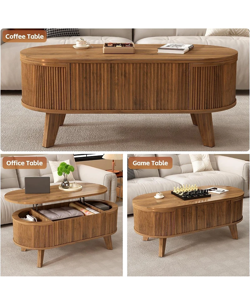 Streamdale Furniture Fluted Lift Top Oval Coffee Table with Storage