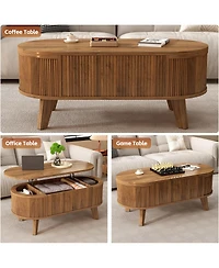 Streamdale Furniture Fluted Lift Top Oval Coffee Table with Storage