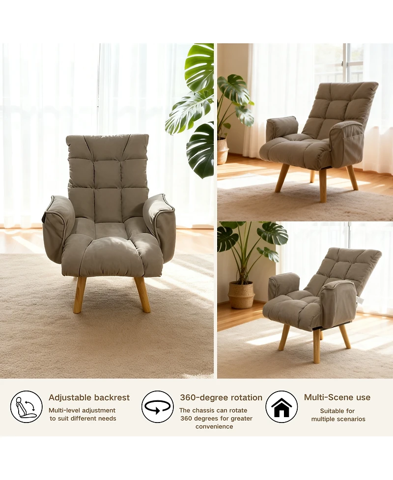 Streamdale Furniture Lambswool Adjustable Lazy Sofa Lounge Chair with Solid Wood Legs