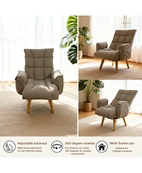 Streamdale Furniture Lambswool Adjustable Lazy Sofa Lounge Chair with Solid Wood Legs