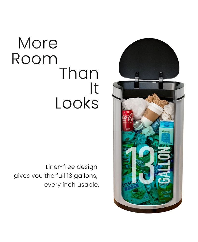 Home Zone Living 13 Gallon Motion Sensor Automatic Kitchen Trash Can with Liner-Free Stainless Steel 50 Liter Capacity