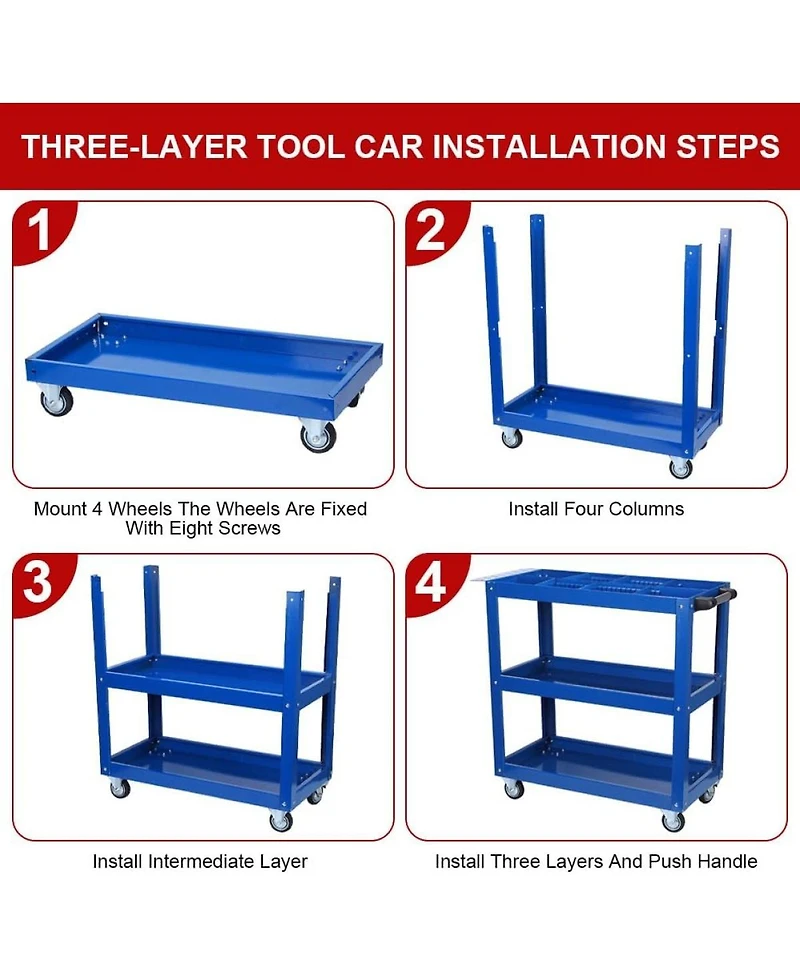 Streamdale Furniture 3-Tier Heavy Duty Rolling Tool Cart on Wheels, 450 Lbs Capacity