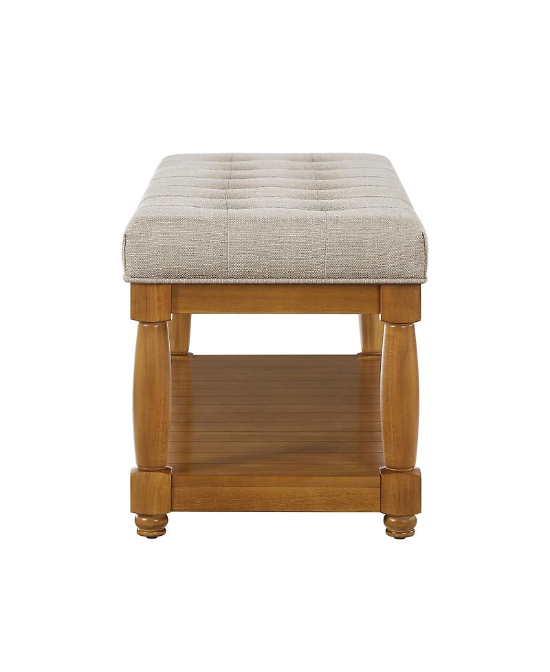 Streamdale Furniture Upholstered Linen Storage Bench with Shelf and Tufted Ottoman Design