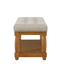Streamdale Furniture Upholstered Linen Storage Bench with Shelf and Tufted Ottoman Design