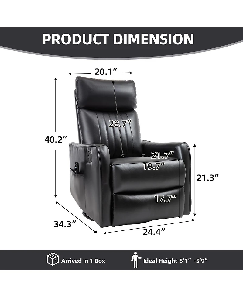 Streamdale Furniture Faux Leather Massage Swivel Recliner Chair