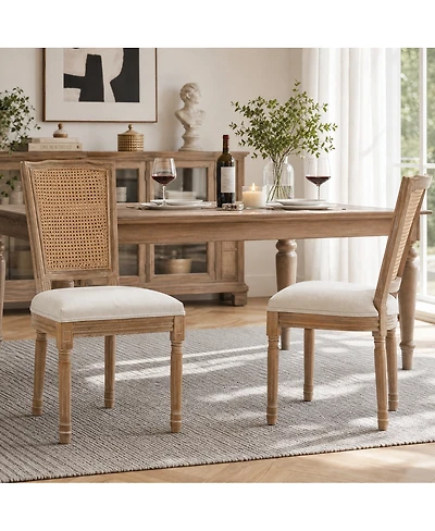 Streamdale Furniture Farmhouse Solid Wood Dining Chairs, Linen Cushion, Set of 2
