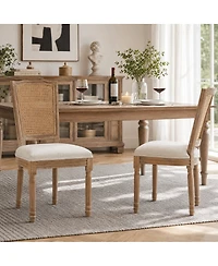 Streamdale Furniture Farmhouse Solid Wood Dining Chairs, Linen Cushion, Set of 2