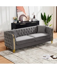 Streamdale Furniture 81" Velvet Chesterfield Sofa with Gold Legs