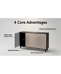 Streamdale Furniture 60" Boho Mandala 3D Embossed 4-Door Sideboard Credenza