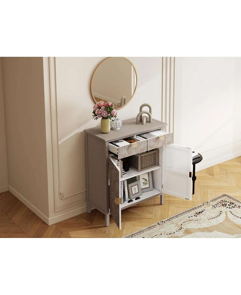 Streamdale Furniture Hand-Carved Wooden Storage Cabinet with Drawer and Doors
