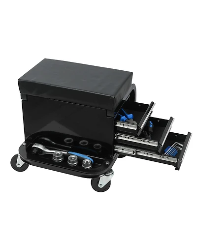 Streamdale Furniture Rolling Garage Creeper Seat with 3 Drawers