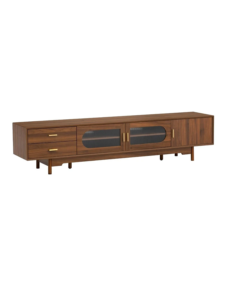 Streamdale Furniture 78" Modern Tv Stand with Fluted Glass Doors and Drawers for TVs Up to 85