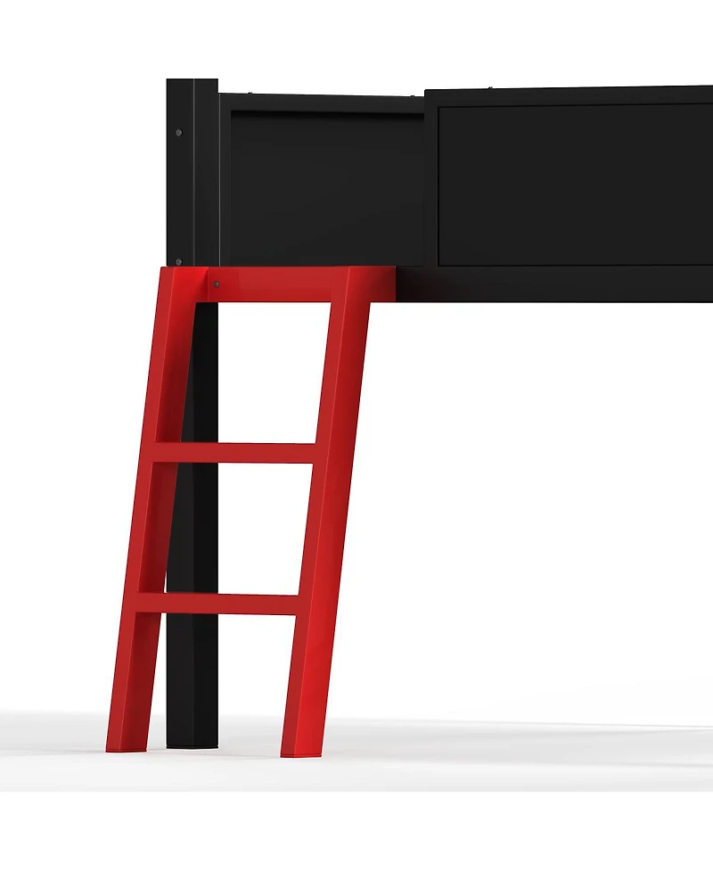 Streamdale Furniture Full Size Metal Low Loft Bed with Desk, Led Lights, and Storage Cabinets