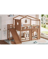 Streamdale Furniture Full Size House Loft Bed with Slide, Wardrobe and Bookshelves