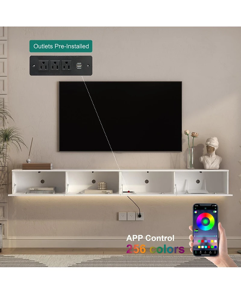 Streamdale Furniture Led Floating Tv Stand Wall Mounted, 86.6" Modern Entertainment Center