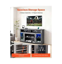 Slickblue Farmhouse Entertainment Center with Tv Stand, Storage Cabinets, Led Light Strip for Bedroom