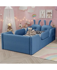 Streamdale Furniture Twin Upholstered Kids Floor Bed with Rabbit Cushion and Side Rails