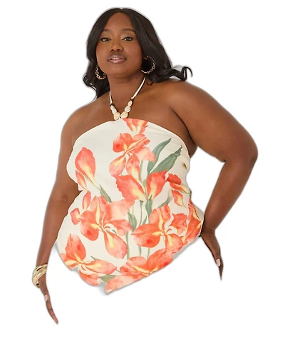 Ashley Stewart Women's Beaded Floral Print Halter Top