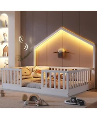 Streamdale Furniture Full Floor Bed with High Rails and Light for Kids