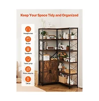 Slickblue Tall L Shaped Corner Bookcase with 10 Shelves, Storage Cabinet and Barn Door Design