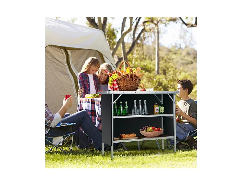 Boyel Living Folding Camping Table with 2-Tier Open Shelves for Outdoor Bbq-Coffee