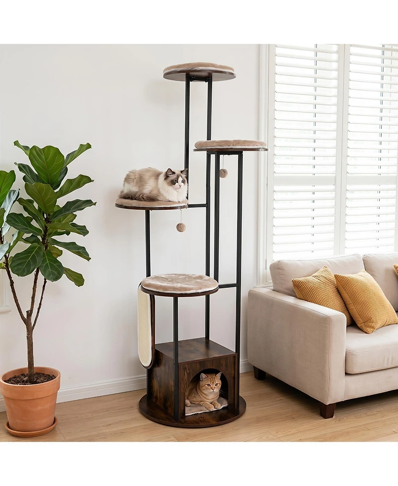 Gymax Modern Cat Tree Tower 72-Inch Tall Multi-Level Cat Condo with Top Perch Platforms