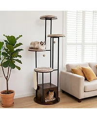 Gymax Modern Cat Tree Tower 72-Inch Tall Multi-Level Cat Condo with Top Perch Platforms