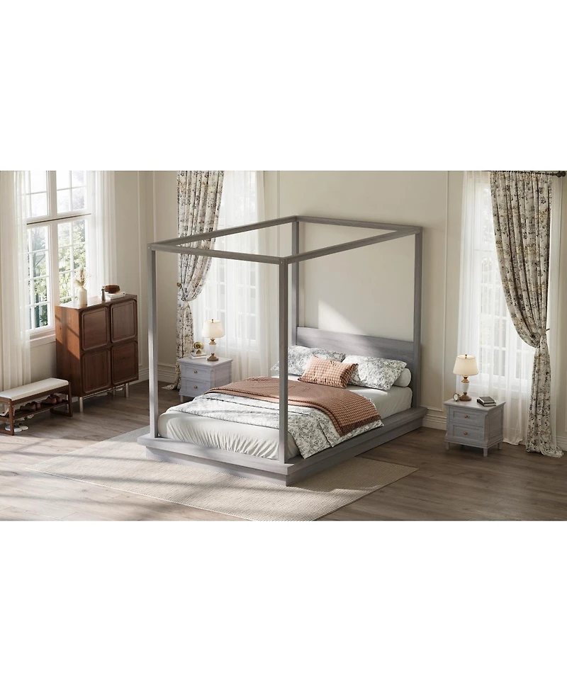 Streamdale Furniture Queen size Wooden Canopy Platform Bed with Headboard