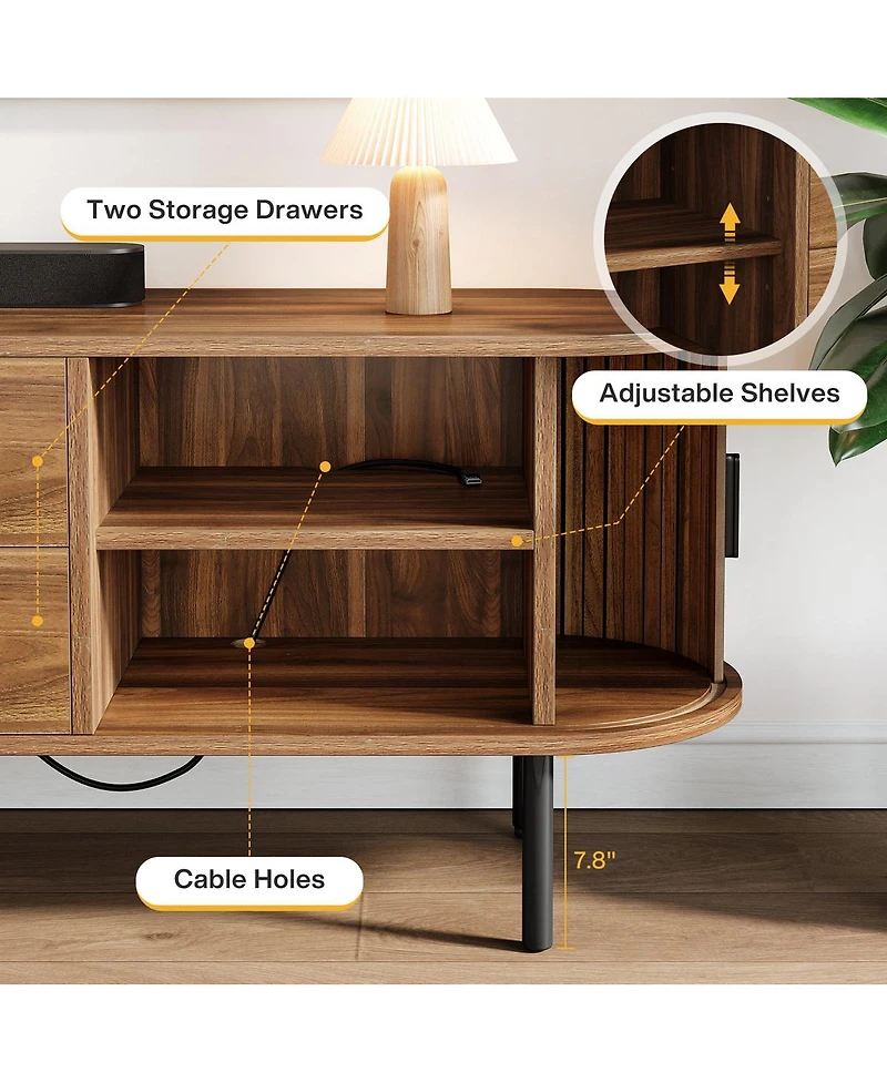 Tribesigns 70" Mid-Century Tv Stand with Sliding Doors and Shelves