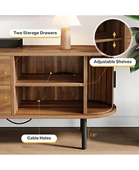 Tribesigns 70" Mid-Century Tv Stand with Sliding Doors and Shelves