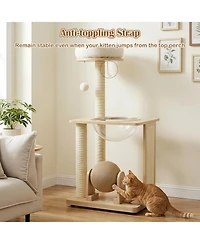 Gymax 40'' Modern Solid Wood Cat Tree with Top Perch Space Capsule Sisal Scratching Posts