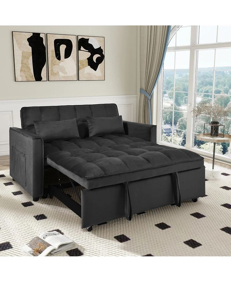 Streamdale Furniture Velvet Convertible Sleeper Sofa Bed with Adjustable Backrest and Storage Pockets