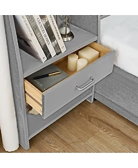 Streamdale Furniture King Size Velvet Storage Platform Bed Frame with Bookcases and Drawer