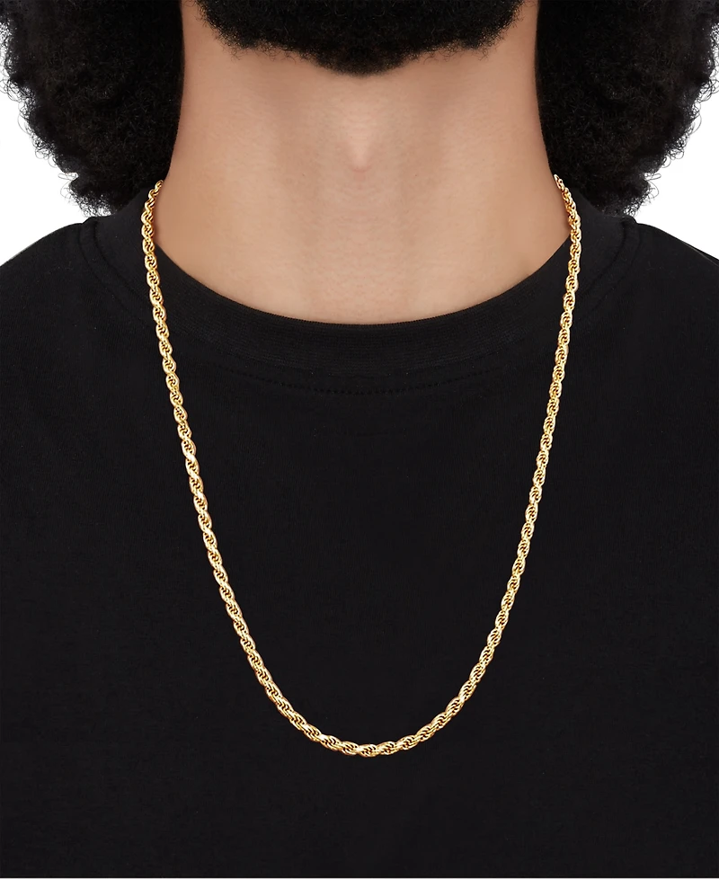 Italian Silver Solid Rope Chain Necklace in 18k Gold-Plated Sterling Silver