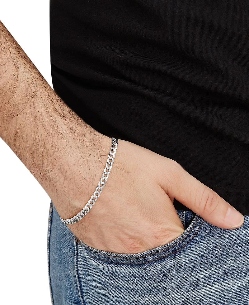 Italian Silver Solid Curb Chain Bracelet in Sterling Silver