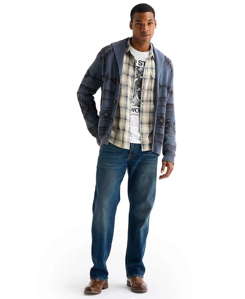 Lucky Brand Men's Indigo Plaid Long-Sleeve Western Shirt