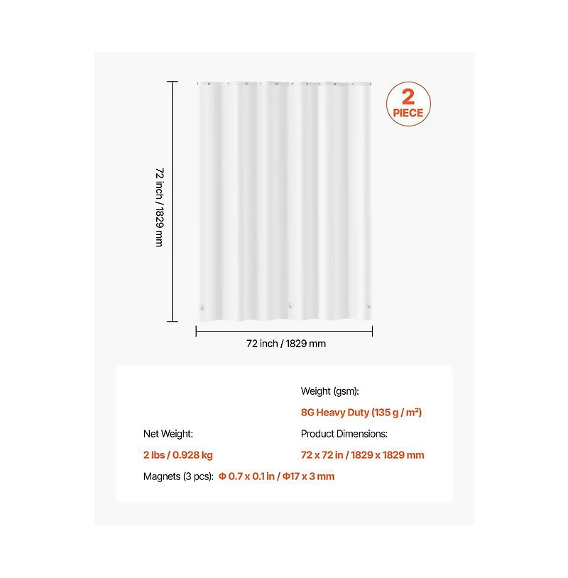 Slickblue 2 Pack Peva Shower Curtain Liners with 3 Magnets