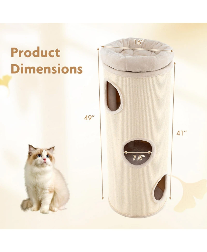Sugift Elevated Cat Cave 49 Inch 4-Story Cat House for Multiple Cats with Removable Sidewalls