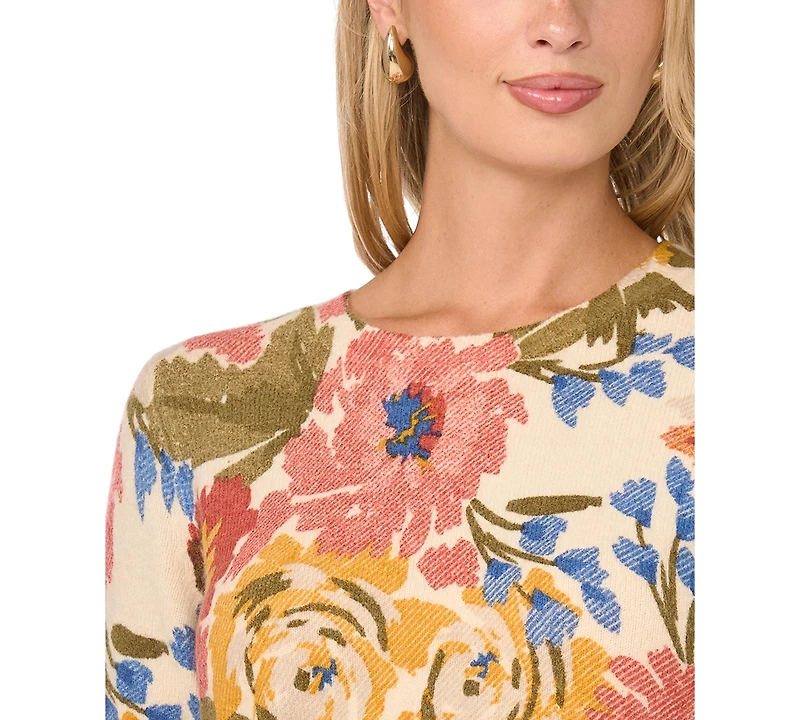 Vince Camuto Women's Floral-Print Short-Sleeve Crewneck Pullover, Created for Macy's