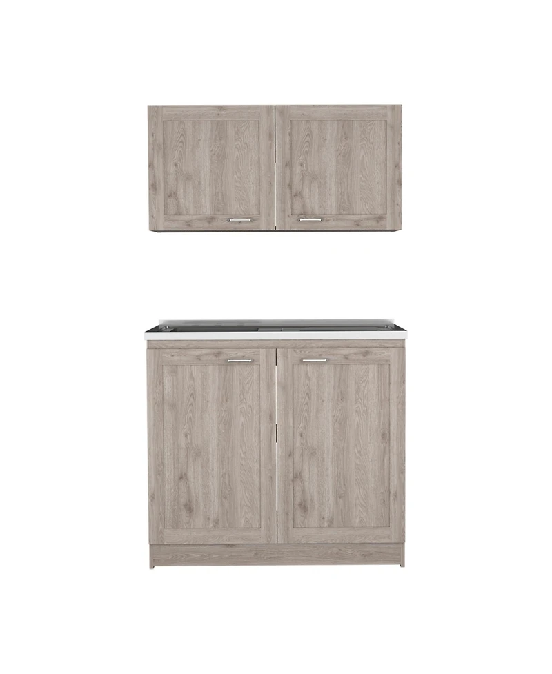 Fm Furniture Everett Kitchen Cabinet Set with Wall Cabinet, Storage Shelves, and Pantry