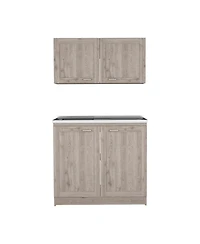 Fm Furniture Everett Kitchen Cabinet Set with Wall Cabinet, Storage Shelves, and Pantry