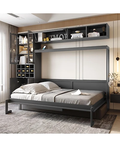 Clihome Full Size Murphy Bed Wall Bed with Sofa , Shelves Usb and Light