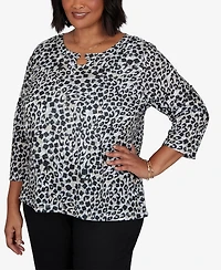 Hearts Of Palm Plus Animal-Print 3/4-Sleeve Blouse