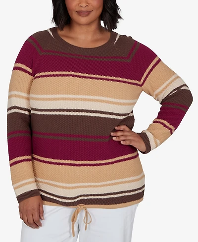 Hearts Of Palm Plus Stripe Long-Sleeve Crewneck Pullover