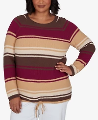 Hearts Of Palm Plus Stripe Long-Sleeve Crewneck Pullover