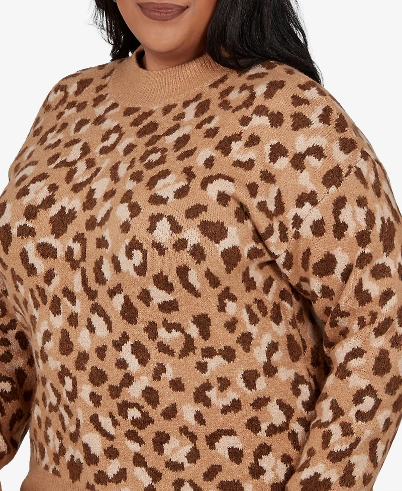 Hearts Of Palm Plus Leopard Spots Animal-Print Long-Sleeve Pullover