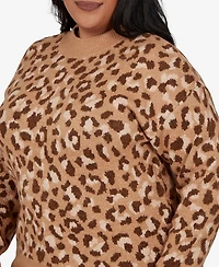 Hearts Of Palm Plus Leopard Spots Animal-Print Long-Sleeve Pullover