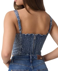 Guess Women's Gala Square-Neck Embellished Sleeveless Denim Bustier