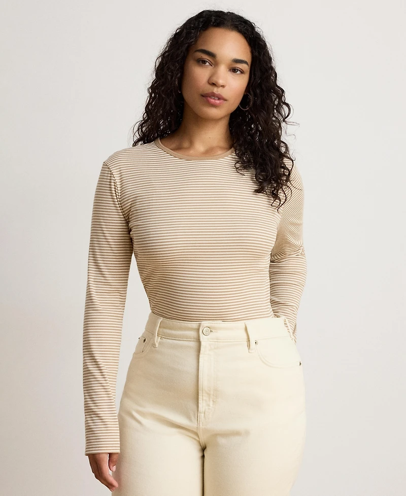 Lauren Ralph Women's Striped Long-Sleeve Rib-Knit T-Shirt