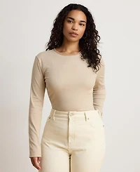Lauren Ralph Women's Striped Long-Sleeve Rib-Knit T-Shirt